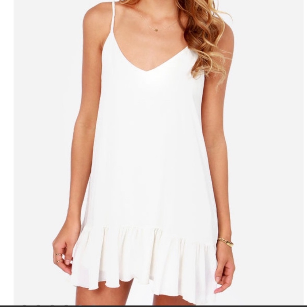 LuLus White Ruffle Hem Mini Dress